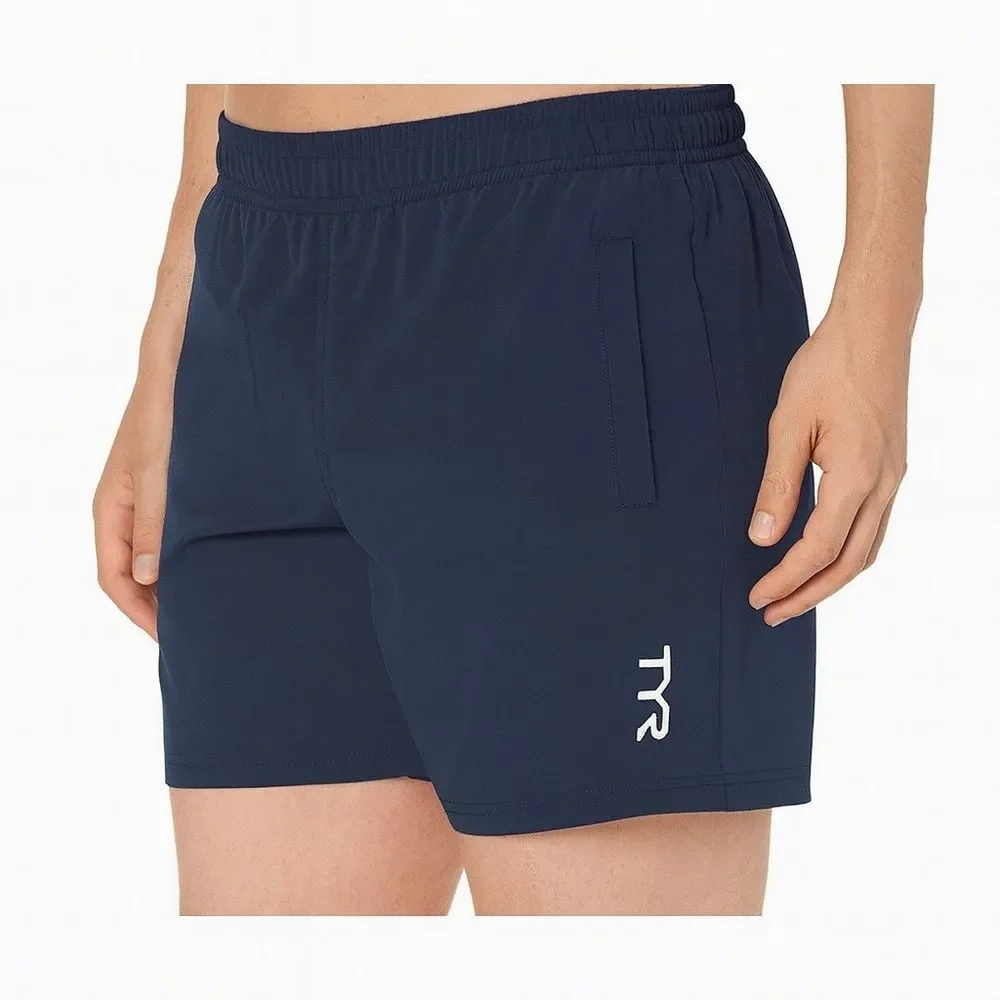 TYR Sea View Land Water Swim Shorts Men’s L Blue Elastic Waist Lined Pockets
